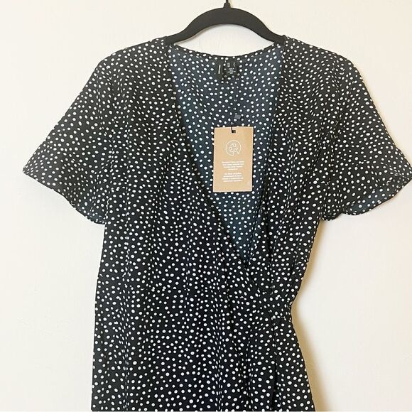 VERO MODA Black Polka Dot Henna Frill Wrap Dress, Size Small - Picture 6 of 16